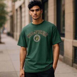 Tommy Hilfiger T-Shirt XL Green Collegiate Logo Graphic Short Sleeve
